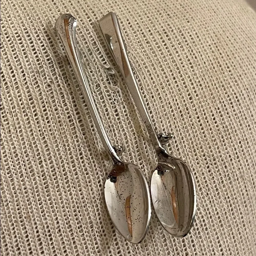 2 Vintage Silver Tone Spoon Brooch Pin 2.5